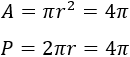 el área del círculo de radio r = 2 es A = 4π y su perímetro es P = 4π Calculadora del área del círculo a partir de alguno de los siguientes datos: radio, diámetro, perímetro o lado del cuadrado inscrito. La calculadora muestra las operaciones realizadas. Se proporcionan las fórmulas que utiliza la calculadora y una colección de problemas resueltos relacionados con el área del círculo. Calcularea. Matemáticas. Geometría plana.